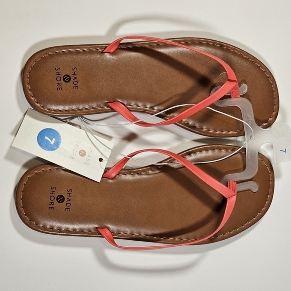 Shade and Shore Ava Womens Size 7 SKINNY Strap Flip Flop Sandals Coral - Picture 5 of 8